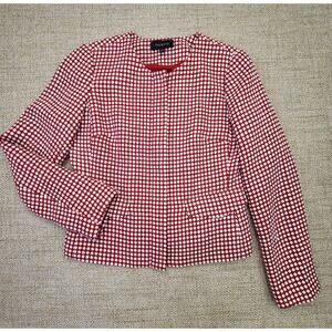 Talbots Blazer‎ Jacket Sz 6 Red White Polka Dot Full Zip Wool Blend Lined Career